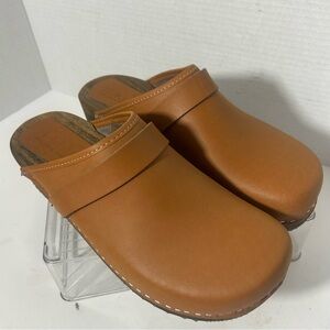 KLAGN Swedish Brown Leather Clogs Unisex Comfort Wooden Boho Festival